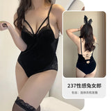 elvesmall  Plus Size Bunny Girl Sexy Anime Cosplay Costume Maid Lingerie Rabbit Bodysuit Erotic Outfit Women Open Chest Backless Club Wear