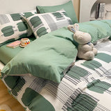 elvesmall High Quality Cotton Printed Four-piece Set Small Fresh Style Home Quilt Cover Fitted Sheet Pillowcase Soft Comfortable Bedding