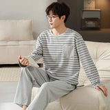 elvesmall  Fashion Design Pajamas Suit Men Spring Autumn Cotton Long Sleeve Male Sleepwear Set Winter Outdoor Nightcloth Breathable Warm