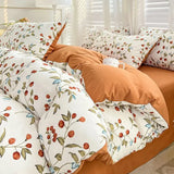 elvesmall Double-layer Cotton and Linen Bedding Set Four-piece Floral Washed Cotton Quilt Cover Net Celebrity Bed Sheet Student BeddingSet