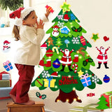 elvesmall  Felt DIY Xmas Tree Christmas Tree Gift with Fairy String Lights Detachable Ornaments Wall Hanging Xmas Decorations Accessories