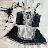 elvesmall  Plus Size Women Sexy Lingerie Maid Dress Lace See Through Costume Cosplay Servant Porno Babydoll Mesh Erotic Role Play Outfit