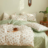 elvesmall Lace Style Bedding Set Pure Cotton Bed Sheets Set Girls Room Bedclothes Skin-friendly Duvet Cover Set for Home