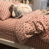 elvesmall Strawberry Floral Bedding Set Kawaii Floral Cute Queen Bed Set Cotton Comforter Pink for Girls Drap Bed Comforter Set Pattern