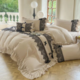 elvesmall  French Retro Bedding Sets Luxury Princess Lace Cotton Ruffle Duvet Cover Set Bed Sheet King Size Bedding Set Bed Comforter Set