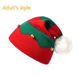 elvesmall Christmas Knitted Hat Cute Pom Pom Adult Kids Soft Beanie Santa Hat New Year Party Kids Gift Warm Wavy Stripes Xmas Decoration