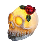 elvesmall  Halloween Luminous Resin Skull Head LED Terror Skull Decoration Prop Skeleton Head with Rose Flower Halloween Decoration