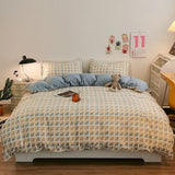 elvesmall Checkerboard Bedding Comforter Set with Pillowcase bed sheet Single Full Size Bed Linen Duvet Cover Set Queen/King Double Single