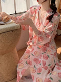 elvesmall Peach Robe for Women V-neck Summer Sleepwear Nightdress Japanese Solid Night Wears One Piece Lace-up Korean Reviews Many Pajama