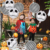 elvesmall 12 Pcs Halloween Foil Balloons Skull Black White Striped Balloons Skeletons Halloween Paty Masquerade Themed Party Decorations