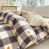 elvesmall Black Buffalo Plaid Cotton Duvet Cover Love Printed Reversible Comforter Covers Only, White Checkered Geometric Nordic Bedding