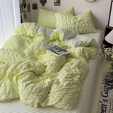 elvesmall Seersucker Princess Girls Bedding Set Duvet Cover Korean Four PIECE  Washed Cotton Bed Sheet  Cover Quilt Set 2024New