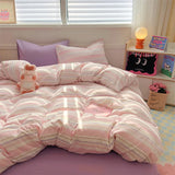 elvesmall Brown Stripe Bedding Comforter Set Pillowcase bed sheet Single Full Size Bed Linen Duvet Cover Set Queen/King Double Single Bed