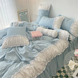 elvesmall Luxury Romantic Flower Bedding Set With Ruffles and Lace for Princess Girls and Women King Size Bed Duvet Sets Full Sheets Quilt