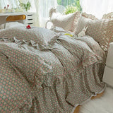 elvesmall  Idyllic Small Floral Fresh Ruffled Quilt Cover Four-Piece Set All Cotton Pure Cotton Bed Sheets Bed Skirt Bedding