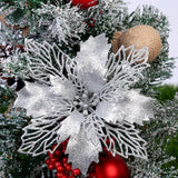 elvesmall (10pcs) Artificial Christmas Tree Flower Glitter Decorations Xmas Ornaments New Year Gift