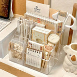 elvesmall Transparent Acrylic Desktop Stationery Storage Box Large Capacity Debris Division Storage Box Desk Storage Shelf Organizer Box