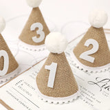 elvesmall 1Pcs Burlap 1st Birthday Hat for Little Baby Newborn Baby Boy Girl 1 2 3 Year Headband Baby Shower Birthday Party Decorations