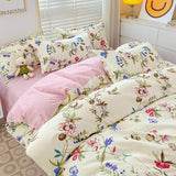 elvesmall Cute Home Comforter Bedding Sets Washed Cotton Duvet Cover Flat Bed Sheet Set Twin Full Queen King Size Bed For Girls Couple