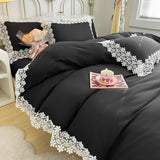 elvesmall  Black Bedding Set Queen/King Size Luxury Bedding Sets White Lace Bed Cover Full Set Princess Style Duvet Cover Sets with Sheets