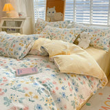 elvesmall Cute Home Comforter Bedding Sets Washed Cotton Duvet Cover Flat Bed Sheet Set Twin Full Queen King Size Bed For Girls Couple