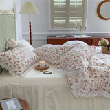 elvesmall Home Textile 1.5M 1.8M Sheet Fitted Sheet Bed Skirt Four-piece Set Korean Style Princess Style Hollow Lace Cotton Bedding Set