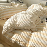 elvesmall Washed Cotton Double Yarn Crepe Striped Quilt Set 3-4 Pillowcase with Sheet Bedding Cover Supplies 200x230 220x240 Skin Friendly
