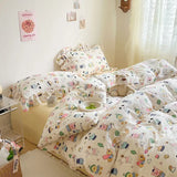 elvesmall Pastoral Style Floral Bedding Set For Girls Double Size Flat Sheet Duvet Cover and Pillowcase Soft Bed Linen Home Textiles