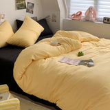 elvesmall 3pcs Duvet Cover Microfiber Solid Color Bedding Set Yellow Comforter Cover with 2 Pillowcase Modern Home Bedroom Quilt Cover