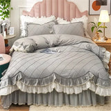 elvesmall  Girls Princess Bedding Set Luxury Ruffle Bed Linen Pure Cotton Quilt Cover Bed Sheet Pillowcase Bedroom Decor Bed Comforter Set