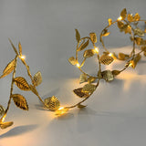 elvesmall 2M 20LED Golden Leaves String Fairy Lights For Wedding Birthday Party Decoration Home Garden Artificial Plant Garland Vine Light