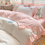 elvesmall Colorful Clouds Bedding Set Princess Style Ruffle Duvet Cover with Zipper Closure Comforter Covers for Girls Women Home Decor