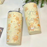 elvesmall  -  Kawaii Bear Sainless Steel Thermos Insulated Tumbler For Ice Coffee Tea Beer Juice Cute Korean Water Bottle Cup With Straw 550ml