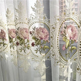 elvesmall American Luxury Peony Embroidery Tulle Curtain For Living Room European Elegant Flower Embroidery Sheer Voile Drapes For Bedroom