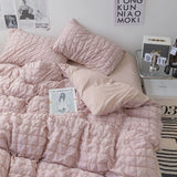 elvesmall  Quilt Cover INS Girl Blue Solid Color Seersucker Ruffles Lace Bedding Set Kawaii  Soft Sheet Woman Duvet Cover Pillow Covers
