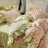 elvesmall  New Fresh Floral Pattern Cotton Girl Heart Duvet Cover Suit Soft Luxury Bedding Set Fashion Dormitory Quilt Cover Pillowcase Kit