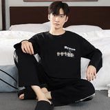 elvesmall  Men Casual Pajamas Suit Autumn Winter Comfortable Pure Cotton Loose Sleepwear Male Large Size Long Sleeves Long Pants Homecloth