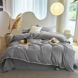 elvesmall 100%Washed Microfiber Solid Plain Beige Bedding Set Double Queen King 4Pcs Duvet Cover Set 1Flat Sheet 2Pillowcases