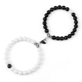 elvesmall Valentines Day Gift 2Pcs/Set Beads Bracelet For Lovers Natural Stone Distance Heart Magnet Couple Bracelets Friendship Fashion Jewelry Gift