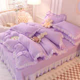 elvesmall Purple Bedding Sets Kawaii Seersucker Bed Sheet Pillowcase Fashion Girls Princess Duvet Cover Set 4 Pieces Cute Home Decoration