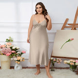 elvesmall  Large size Women Sleepwear Summer Homewear Solid Satin Seemless Midi Nightdress Plus Size Spaghetti Strap Nightgown 60-75kg