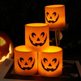 elvesmall  Halloween Ghost Face Candle Night Light Yellow Flash Night Lamp Cylindrical Flameless Lights Party Bedroom Table Home Decoration