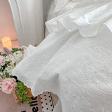 elvesmall  100% Cotton Lace Embroidery Bedding Sets Korean Style Snow White Princess Wedding Bow Duvet Cover Bed Skirt/Sheet Pillowcases