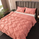 elvesmall Crafts 3D Pinch Pleated Duvet Cover Set Queen Size Solid Single Double Bedding Set King Soft Durable Quilt Cover and Pillow Case