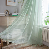 elvesmall Crochet Translucent Curtain for Living Room, American Country Style Hollow Boho Art Decor for Bedroom and Balcony