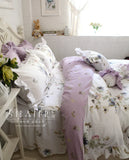 elvesmall Egyptian Cotton Bedding Set Luxury Flowers Printing Quilted Princess Duvet Cover Bedspread Bed Skirt Pillowcases Home Textile