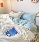 elvesmall New Wash Cotton Bedding Set Duvet Cover Flat Sheets Pillowcase Bed Sheet Set Comforter Cover Bed Linens Set Queen King Size