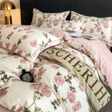 elvesmall New Winter Thickened Milk Velvet Four Piece Set Luxury Fashion Coral Velvet Quilt Cover Soft Bedding Set 220x240cm Home Textiles