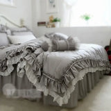 elvesmall Top Romantic Lace Ruffle Duvet Cover Queen Solid Home Bedding Duvet Cover King Size 100% Cotton Elegant Bedroom Quilt Covers