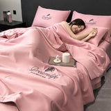 elvesmall Luxury Embroidery Summer Blanket for Bed Sleeping Non-stick Body Summer Quilt Soft Skin Friendly Air Conditioner Comforter Silky